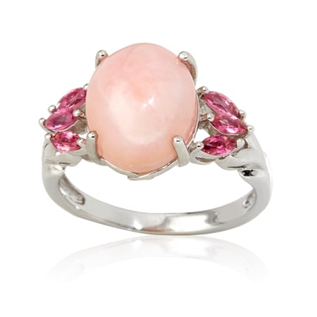 3.8ct Peruvian Pink Opal & Tourmaline Ring Sterling Silver