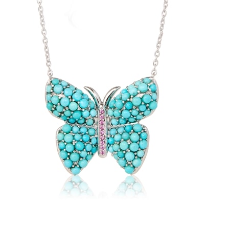 5.2ct Sleeping Beauty Turquoise Butterfly Necklace Sterling Silver