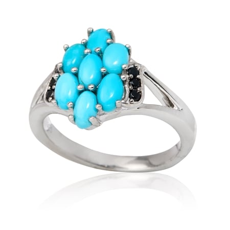1.2ct Sleeping Beauty Turquoise & Black Spinel Ring Sterling Silver