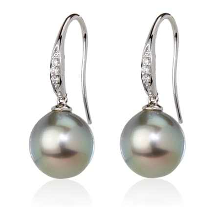 Matahina 10-11 mm Light Green/Pink Peacock & Dia. Earrings 14ct WG