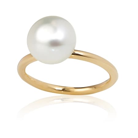 Matahina 9-10mmm White South Sea Button Pearl Ring 18ct YG