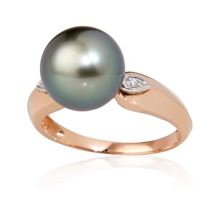 Matahina 10.5-11.5mm Peacock Button Pearl & Dia. Ring 14ct Gold