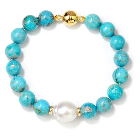 Matahina 13-14mm White South Sea Pearl & Turquoise Bracelet YGP