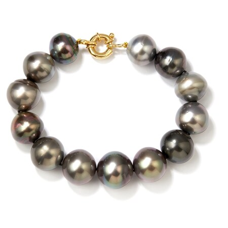 Matahina14-17 mm Multi Colour Tahitian Circle Button Pearl Bracelet 9ct YG