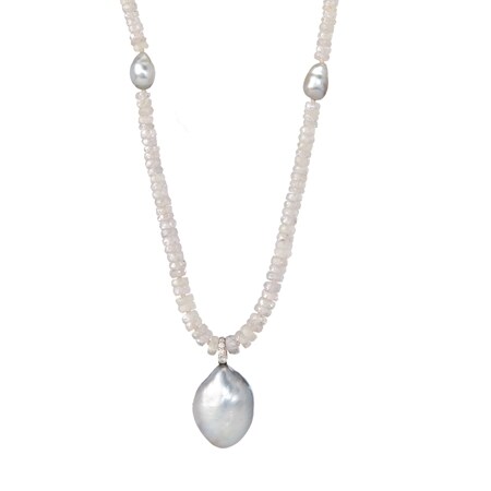 Matahina 13.2-17mm Keshi Baroque Pearl, Sapphire & Dia. Necklace 18ct WG