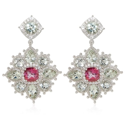 Dallas Prince Pink Topaz & Green Amethyst Earrings Sterling Silver