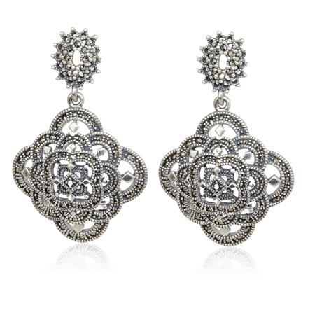 0.9ct Marcasite Statement Drop Earrings Sterling Silver