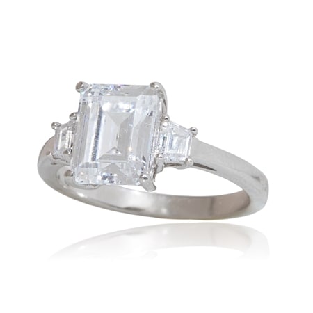 Diamonesque by Charlie Lapson 2.7ct tw Emerald Cut Ring Sterling Silver