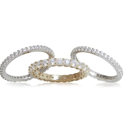 Diamoneque by Charlie Lapson 2.8ct tw Set of 3 Stacking Rings YGP & SS
