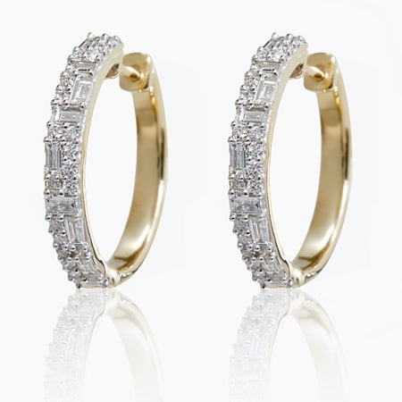 0.75ct Natural Diamond Baguette Hoop Earrings 9ct Yellow Gold