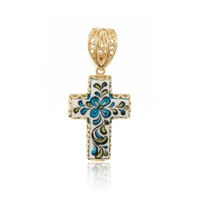 Passport to the Mediterranean Ceramic Floral Cross Pendant YGP