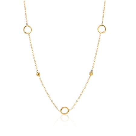 9ct Yellow Gold Circle & Bead Station Necklace 46cm