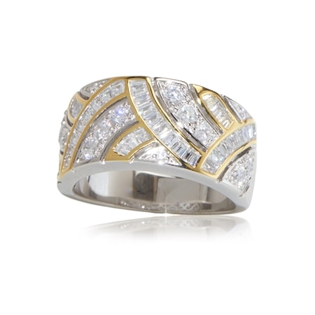 Diamonesque Luxe 1.3ct tw Deco Band Ring YGP Sterling Silver