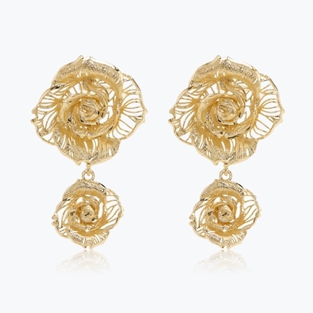 Merletto di Francesca 9ct Yellow Gold Double Rosa Drop Earrings