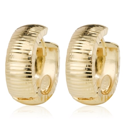 9ct Yellow Gold Diamond Cut Striated Huggie Creole Earrings