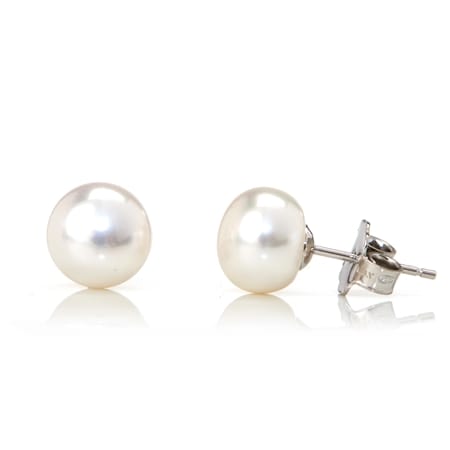 8-9mm Cultured Button White Freshwater Pearl Stud Earrings SS
