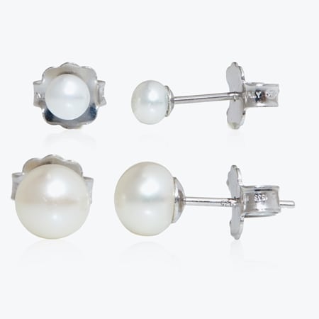 Set of 2 Cultured Freshwater Pearl Stud Earrings SS