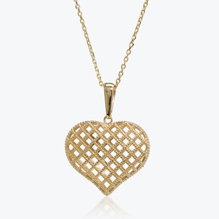 Splendido 14ct Gold Filigree Puffy Heart Necklace 45cm