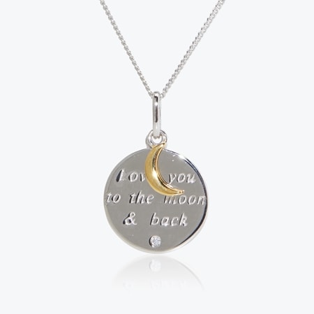 Sterling Silver Italian Engraved Star & Moon Pendant 51cm