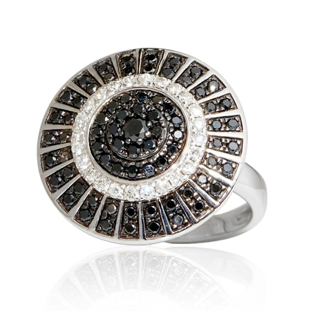 1.00ct Black & White Diamond Halo Ring 9ct White Gold