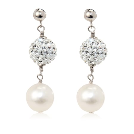 Gems of the Orient 10-11mm White FWP & Crystal Drop Earrings SS
