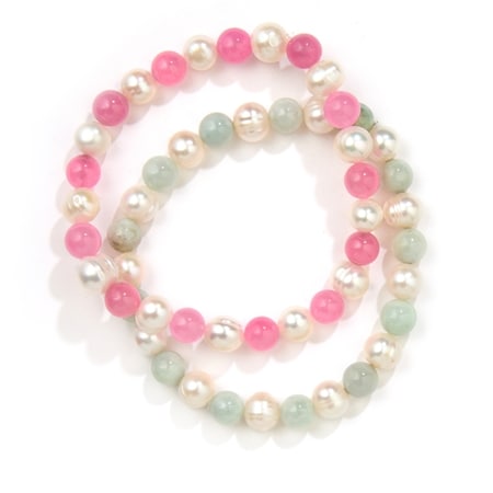 Gems of the Orient 8mm White FWP & Gemstone Set of 2 Bracelet