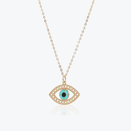 Splendido 14ct Gold Enamel Evil Eye Necklace 45cm