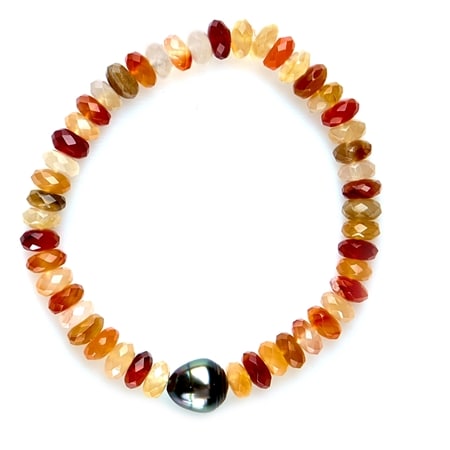 Pearls of Tahiti 10-11mm Tahitian Pearl & Carnelian Bracelet