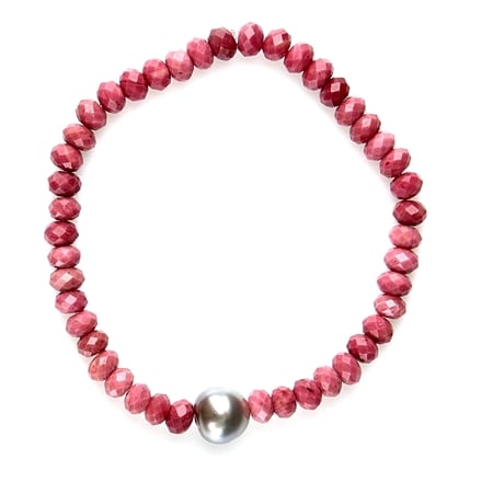 Pearls of Tahiti 10-11mm Tahitian Pearl & Rhodonite Bracelet