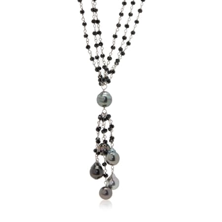 Pearls of Tahiti 8-10mm Tahitian Pearl & Black Spinel Necklace SS