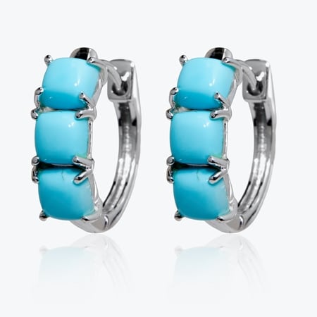 3.4ct Sleeping Beauty Turquoise 3-Stone Earrings Sterling Silver