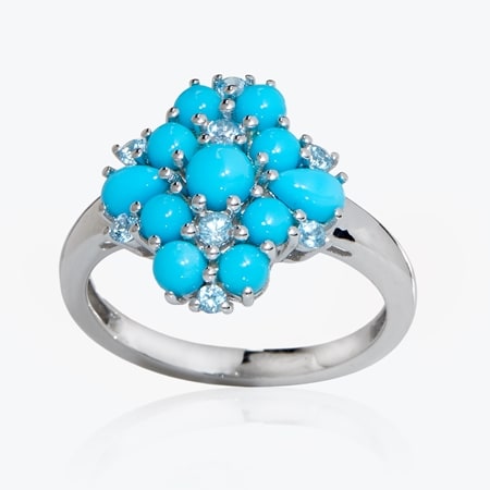 2.2ct Sleeping Beauty Turquoise Floral Ring Sterling Silver