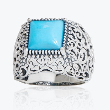 2.4ct Sleeping Beauty Turquoise Square Ring Sterling Silver