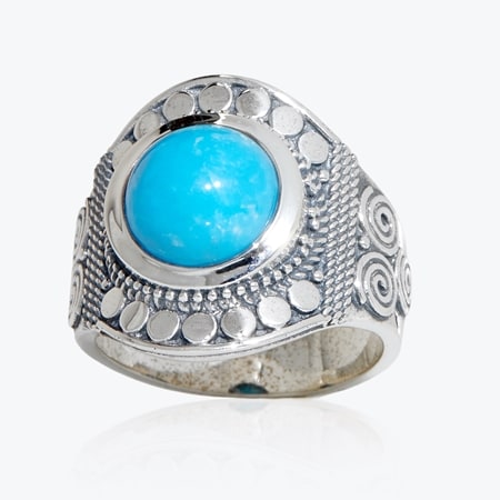 2.7ct Sleeping Beauty Turquoise Round Ring Sterling Silver