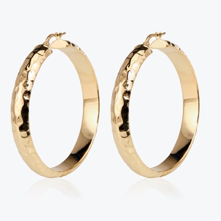 Etrusca Hammered Large Hoop Earrings 18ct YGP