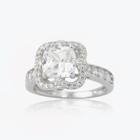 Diamonesque 3.4ct tw Halo Ring Sterling Silver