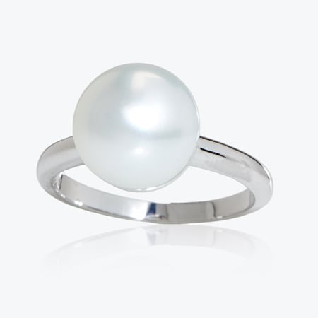 Matahina 11-12mm White Button South Sea Pearl Ring Sterling Silver