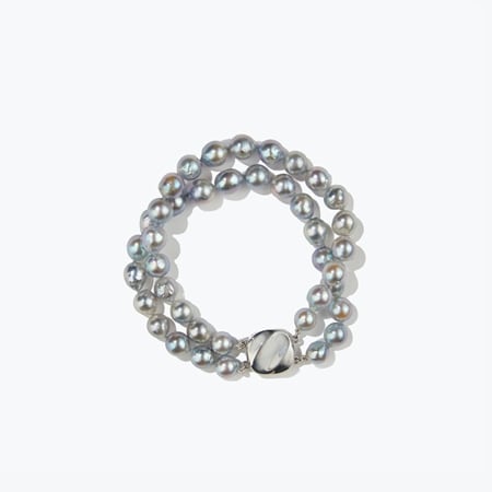 Matahina 7-8mm Natural Blue Akoya Semi Baroque Pearl 2-Row Bracelet SS