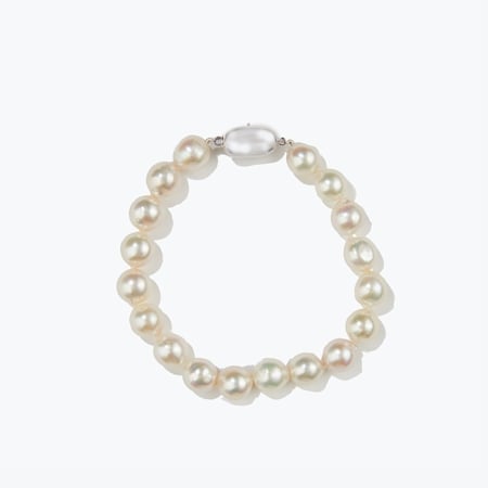 Matahina 9-10mm Cream/Pink Baroque Pearl Bracelet Sterling Silver