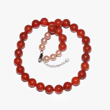 Gems of the Orient 14mm Red Jade & Pink Freshwater Pearl Necklace SS