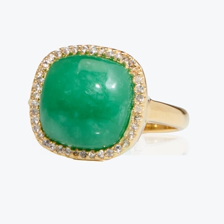 Gems of the Orient 12mm Green Jade & Zircon Halo Ring YGP