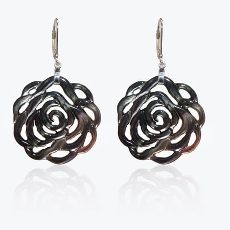 Gems of the Orient 30mm Mother of Pearl Rose Carved Earrings SS