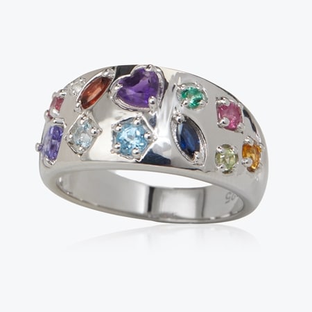 Cocktail Gems 1.1ct Gemstone Band Ring Sterling Silver