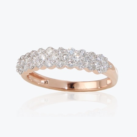 0.75ct Natural Diamond Three Row Ring 9ct Rose Gold