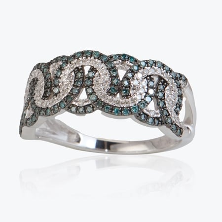 0.50ct Blue & White Diamond Chain Link Ring 9ct White Gold