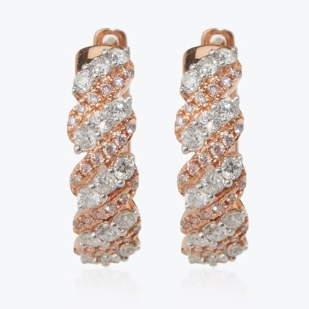 0.50ct Natural Pink & White Diamond  Huggie Earrings 9ct RG