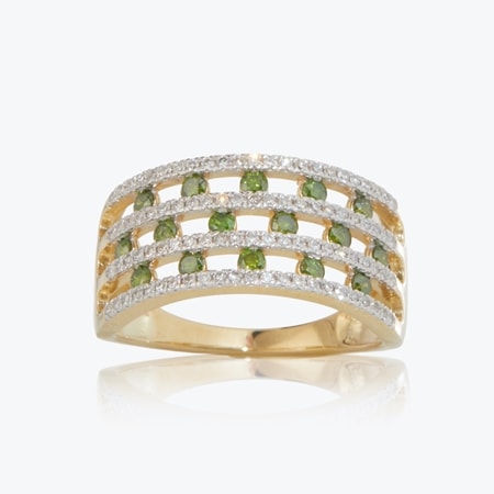 0.75ct Green & White Diamond Abstract Ring 9ct Yellow Gold