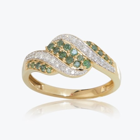 0.50ct Green & White Diamond Twist Ring 9ct Yellow Gold