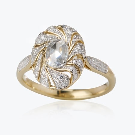 0.50ct Rose Cut Natural Diamond Fancy Halo Ring 9ct YG