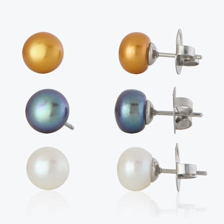 8-9mm Multi Colour Cultured Freshwater Pearl Set of 3 Earrings SS